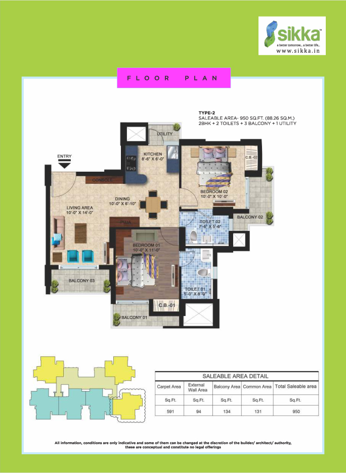 sikka apartments noida 1 bhk plan